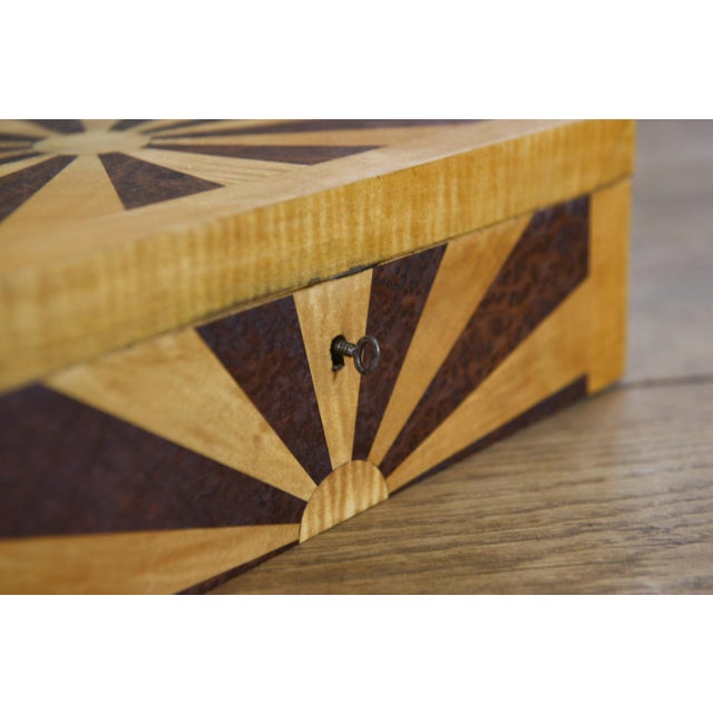 Wavy Sycamore and Burl Walnut Marquetry Box, 1970s For Sale - Image 4 of 9