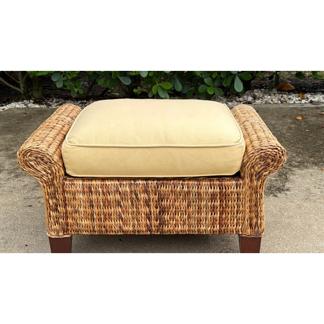 Vintage Woven Banana Leaf Ottoman With Upholstered Cushion For Sale - Image 4 of 10