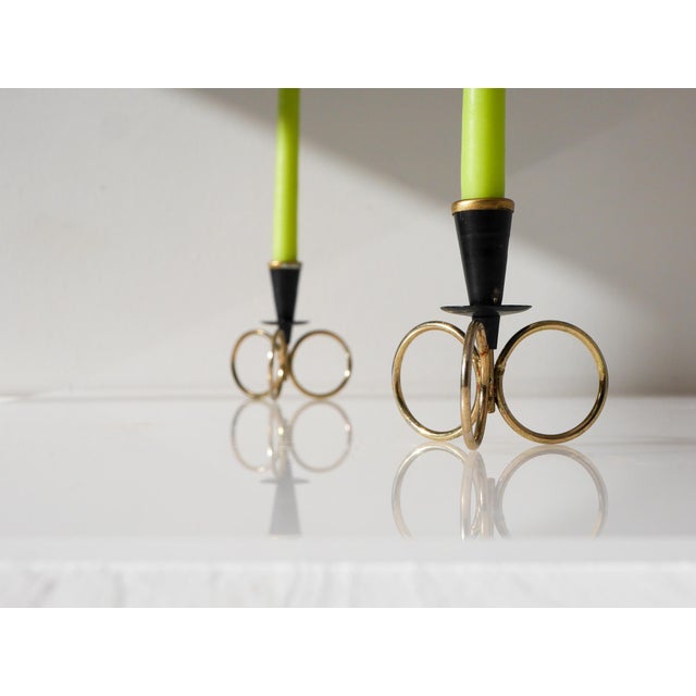 Gunnar Ander Mid-Century Modern Metal Candlestick Holders by Gunnar Ander for Ystad Metal, Sweden, Set of 2 For Sale - Image 4 of 15