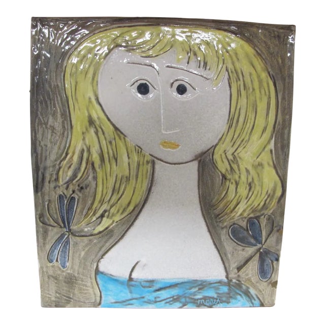 1960s Upsala-Ekerby Ceramic Wall Plaque "Mary" by Mari Simmulson Mid-Century Sweden For Sale