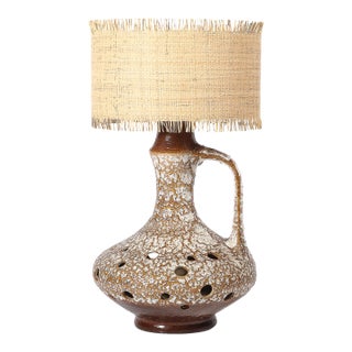 Mid-Century Organic Pitcher Form Ceramic Table Lamp With Illuminated Cutouts For Sale