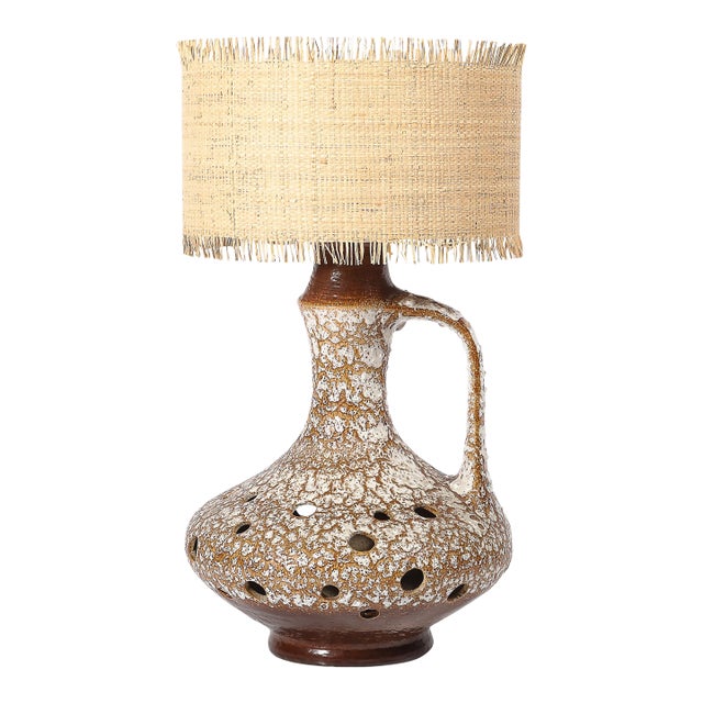 Mid-Century Organic Pitcher Form Ceramic Table Lamp With Illuminated Cutouts For Sale