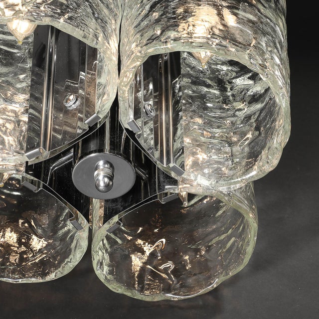 1970s Mid-Century Modern Hand-Blown Murano Mottled Glass & Nickel Chandelier by Mazzega For Sale - Image 14 of 18