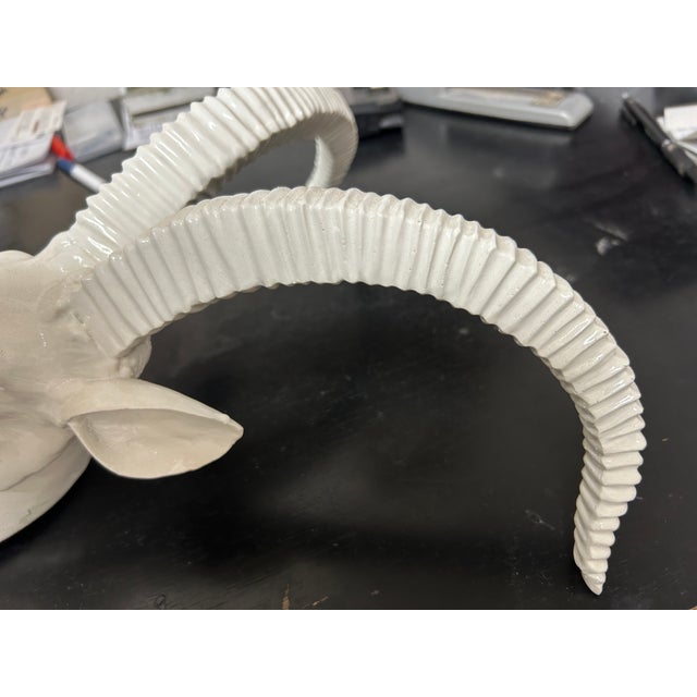 Vintage Faux Taxidermy White Goat Head Wall Mount For Sale - Image 9 of 11