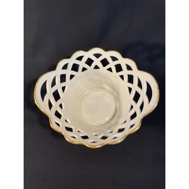 1970s Vintage Lenox "Golden Meadows" China Ivory Lattice Bowl or Jardiniere For Sale - Image 6 of 12