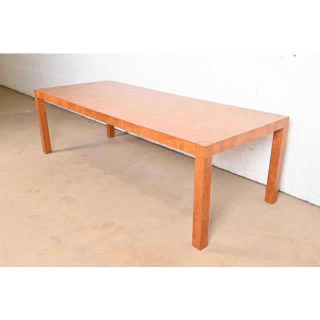 Milo Baughman Style Burl Wood Parsons Extension Dining Table by Lane, Newly Refinished For Sale - Image 12 of 12