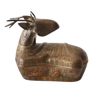 Vintage Cambodian Style Brass Deer Antelope Betel Box Trinket Container With Lid For Sale