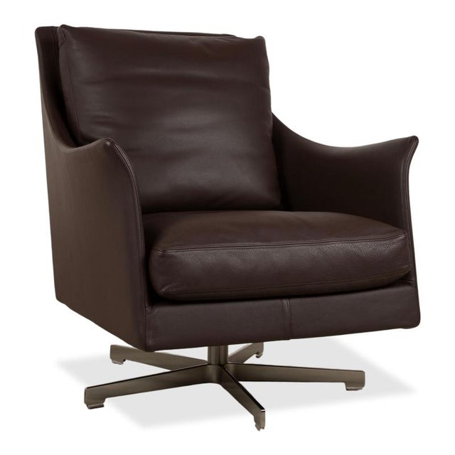 Flexform Boss Leather Armchair Brown Swivel Chair Manual Function For Sale - Image 13 of 13