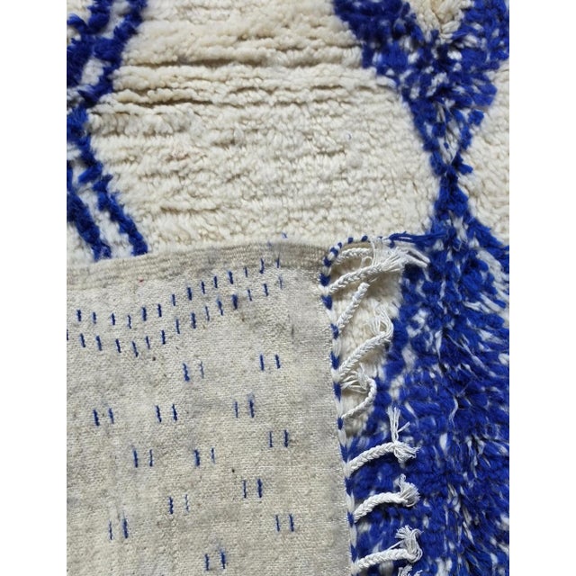 2020s Ivory and Blue Azilal Wool Rug - 7.4 X 6.1 Ft For Sale - Image 5 of 8