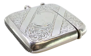 Silver Matchbox with Engraved Plant Motifs, Diagonal Bands and Hanging Ring