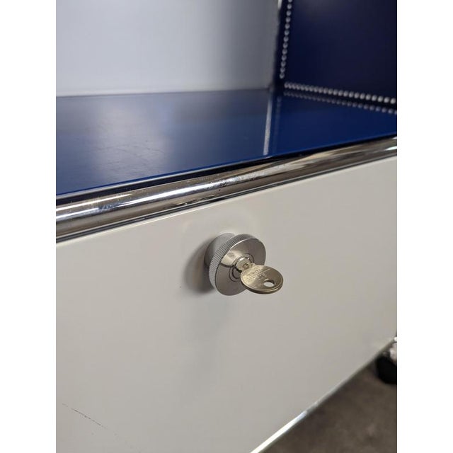 Gentian Blue and White Cabinet with Drop-Down Door on Casters from USM Haller For Sale - Image 4 of 10