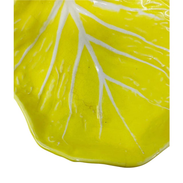 Mid 20th Century Secla Portugal Yellow Cabbageware Leaf Dish | Rare Model P2518 | Hollywood Regency Majolica For Sale - Image 10 of 13