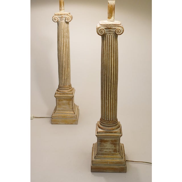 1960s 1930s Neoclassical Ionic Column Plaster Table Lamps XL 44" - a Pair For Sale - Image 5 of 9
