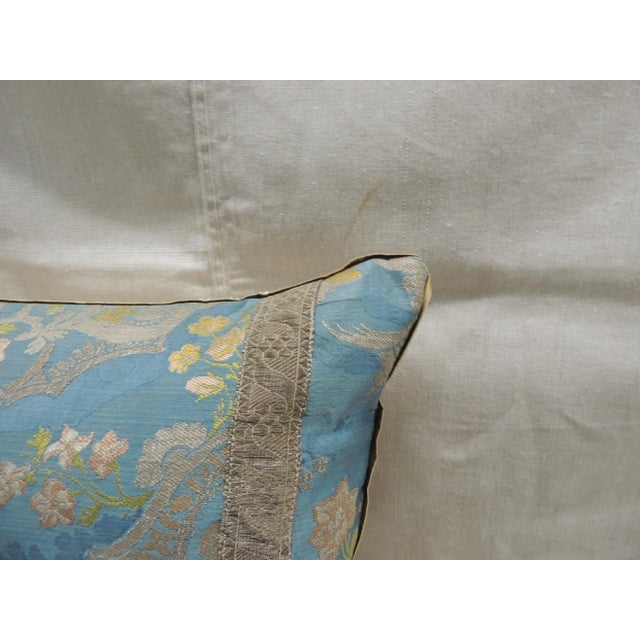 Antique Blue & Gold Silk Embroidery Square Decorative Pillow. Woven silk with metallic gold threads. Antique gold metallic...