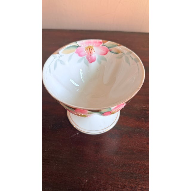 Antique, Early 20th Century Noritake Japan Azalea porcelain scalloped grapefruit bowl on pedestal. Porcelain with classic...