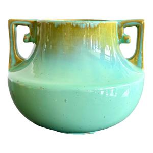 Vintage Glazed Ceramic Two Handle Vase
