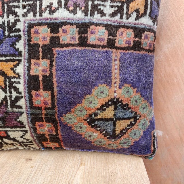 16×16 Vintage Turkish Rug Pillow – Handmade Boho Decorative Sofa Cushion For Sale - Image 10 of 11
