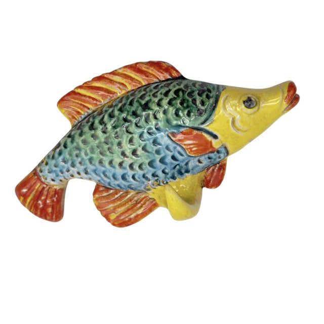 Sky Blue Italian Fish Ceramic Wall Plaque & Hook For Sale - Image 8 of 10