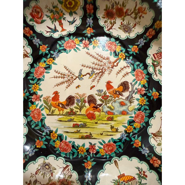 A dramatic & beautifully decorated tin bowl designed by Daher in Long Island, New York. made in England. Asian theme with...