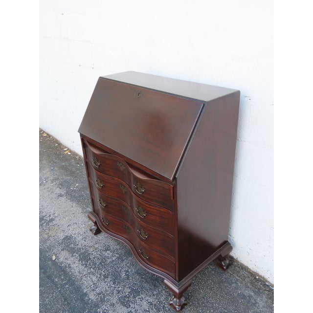 Prays Furniture 1940s Ball and Claw Feet Serpentine Mahogany Secretary Desk 6254 For Sale - Image 17 of 17
