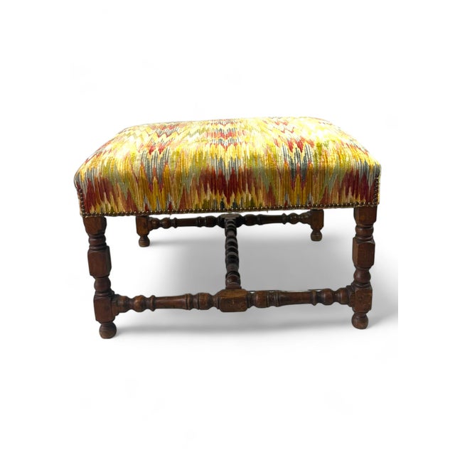 Louis XIII French Velvet Ottoman, France For Sale - Image 11 of 18