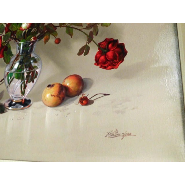 Martina Yeon Original Oil on Canvas"Garden Party" Roses Custom Framed H.Signed For Sale - Image 4 of 6