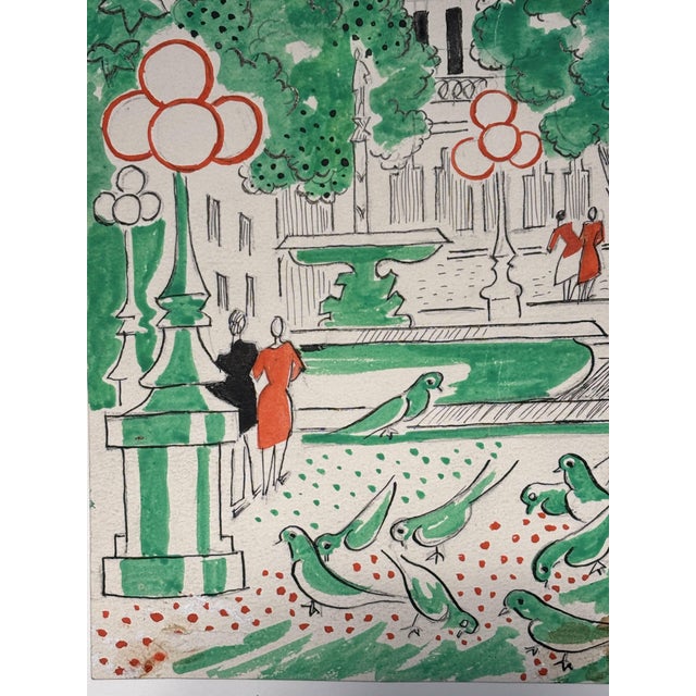 A charming and luminous watercolor entitled "the lovers, place de la comédie," by the artist thérèse hummel (1896-1967)....