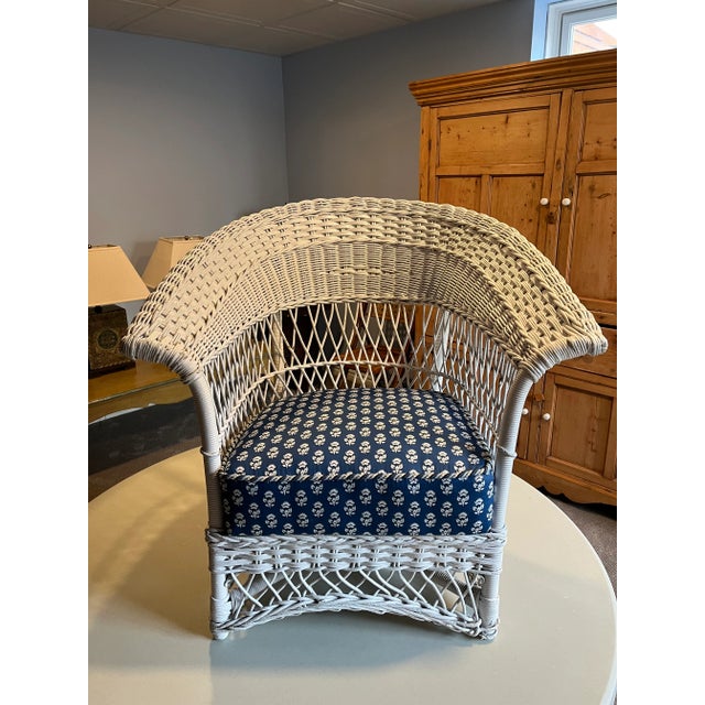 Early 20th Century Antique Wicker Chair W/New Cushion For Sale - Image 12 of 12