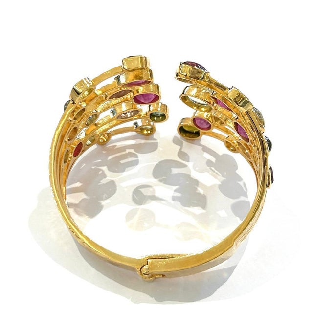 Bochic “Capri” Ruby & Multi Natural Gem Cuff Set In 18K Gold & Silver For Sale - Image 9 of 12