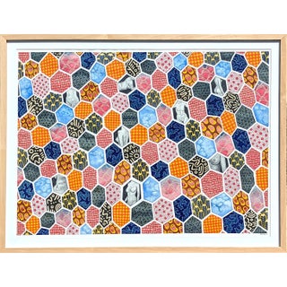 Tina Ruyi "The Quilt" Abstract Colorful Geometric Pattern with Nude Figures Watercolor, 2023 For Sale