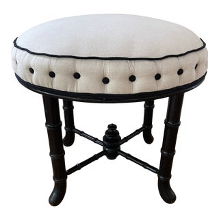 Custom Black & Cream Ottoman on Bamboo Frame For Sale