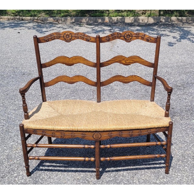 French Market Collection Country Rush Seat Bench For Sale - Image 15 of 17