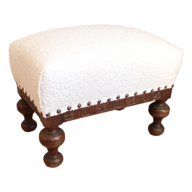 Louis XV Carved Footstool France W/Scalamandre Style Bounc'e Textile For Sale