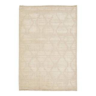 Designed Transitional Hand Loom Wool Rug With Tribal Motif in Beige For Sale