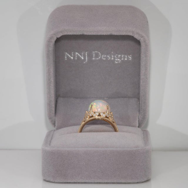 5.6Ct Ethiopian Opal Ring With Natural Diamond Accents: Solid 14k Gold, 13x11mm For Sale - Image 4 of 9