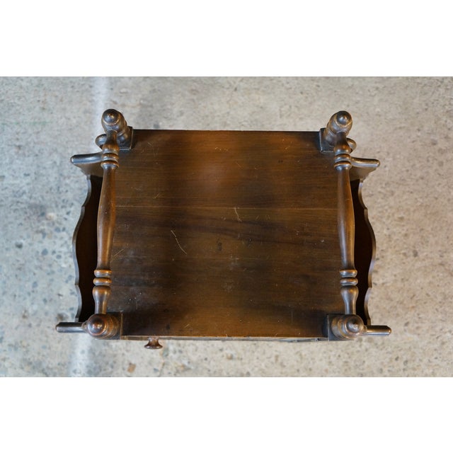 Antique Art Deco Walnut Carved Smoking Stand Tin Lined Humidor Magazine Rack For Sale - Image 6 of 16
