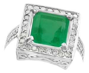 4 Carat Emerald Cut Colombian Emerald and Diamond Ring 14 Karat Gold Estate