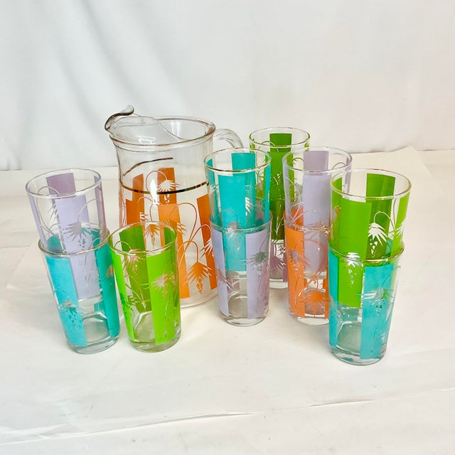 Mid-Century Modern Mid-Century Coastal Mediterranean Style Pitcher & Glassware - Set of 12 For Sale - Image 3 of 11