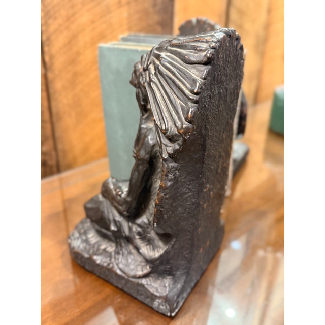 1920s j.l. Lambert Bronze Native Chief Bookends Art Deco Figural Pair For Sale - Image 4 of 14