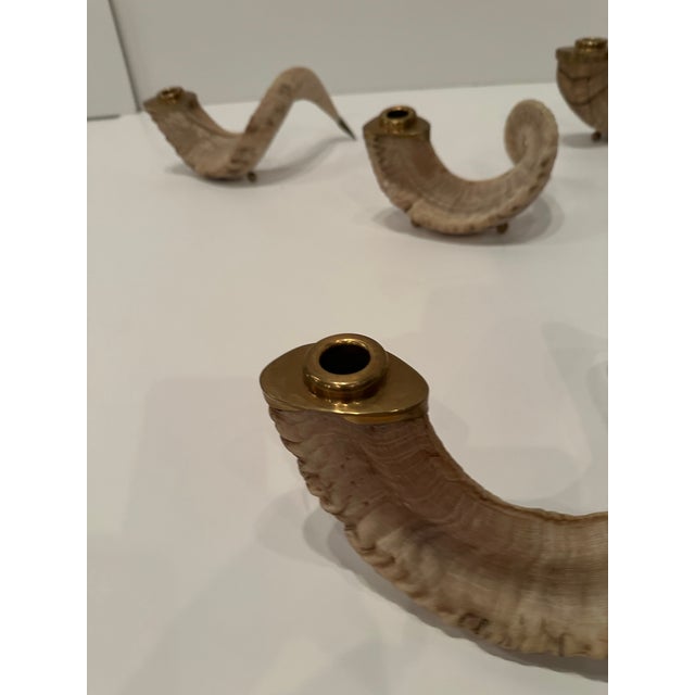 1960s Vintage Curly Ram Horn and Brass Candlesticks -Set of 4 For Sale - Image 5 of 11