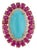 14k Yellow Gold 9.1ct Oval Cabochon Turquoise & Diamond Ruby Ring Size 4 For Sale