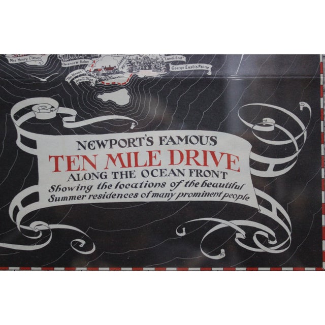 Fabulous circa 1939 map of Newport's famous 'Ten Mile Drive' along the ocean front showing the locations of the beautiful...
