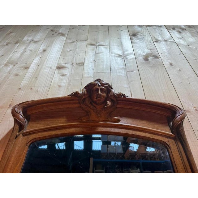 Art Nouveau Console Table with Mirror in Carved Oak For Sale - Image 5 of 9