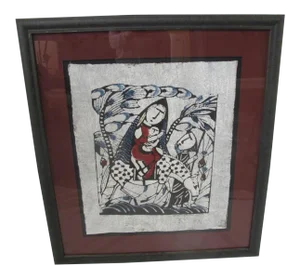 Sadao Watanabe Japanese Signed Framed Katazome Flight Into Egypt