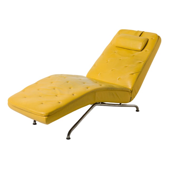 Mid-Century Modern Chaise Lounge in Yellow Leather and Chrome Plated Steel from Montel, 2000s For Sale