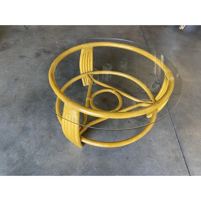 1940s Restored Vintage Five Strand Rattan Coffee Table With New Glass Top For Sale - Image 4 of 7