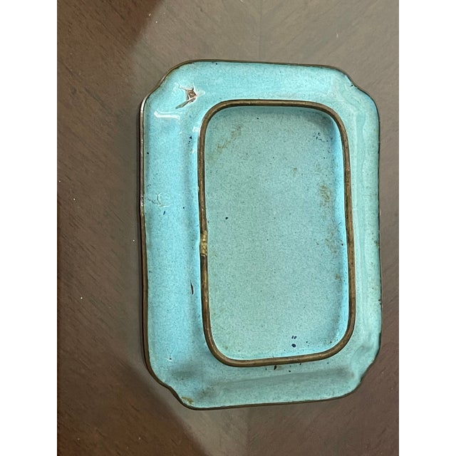 Chinoiserie Antique Chinese Chinoiserie Cobalt Blue Enamel Catchall Dish For Sale - Image 3 of 4