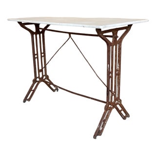 Early 20th Century French Solid Cast Iron French Scrolling Bistro Table with Marble Top For Sale