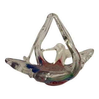 Vintage Hand Blown Glass Murano Art Basket For Sale