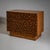 Pair of two-door wooden sideboards with clean-lined, plinth-based bodies. The doors are structured with irregular rows of...
